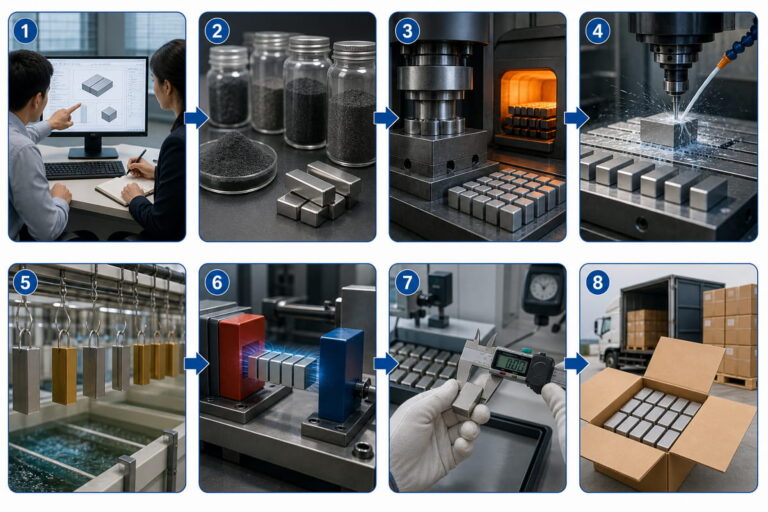 Imagen del proceso de fabricación de imanes N38 a medida