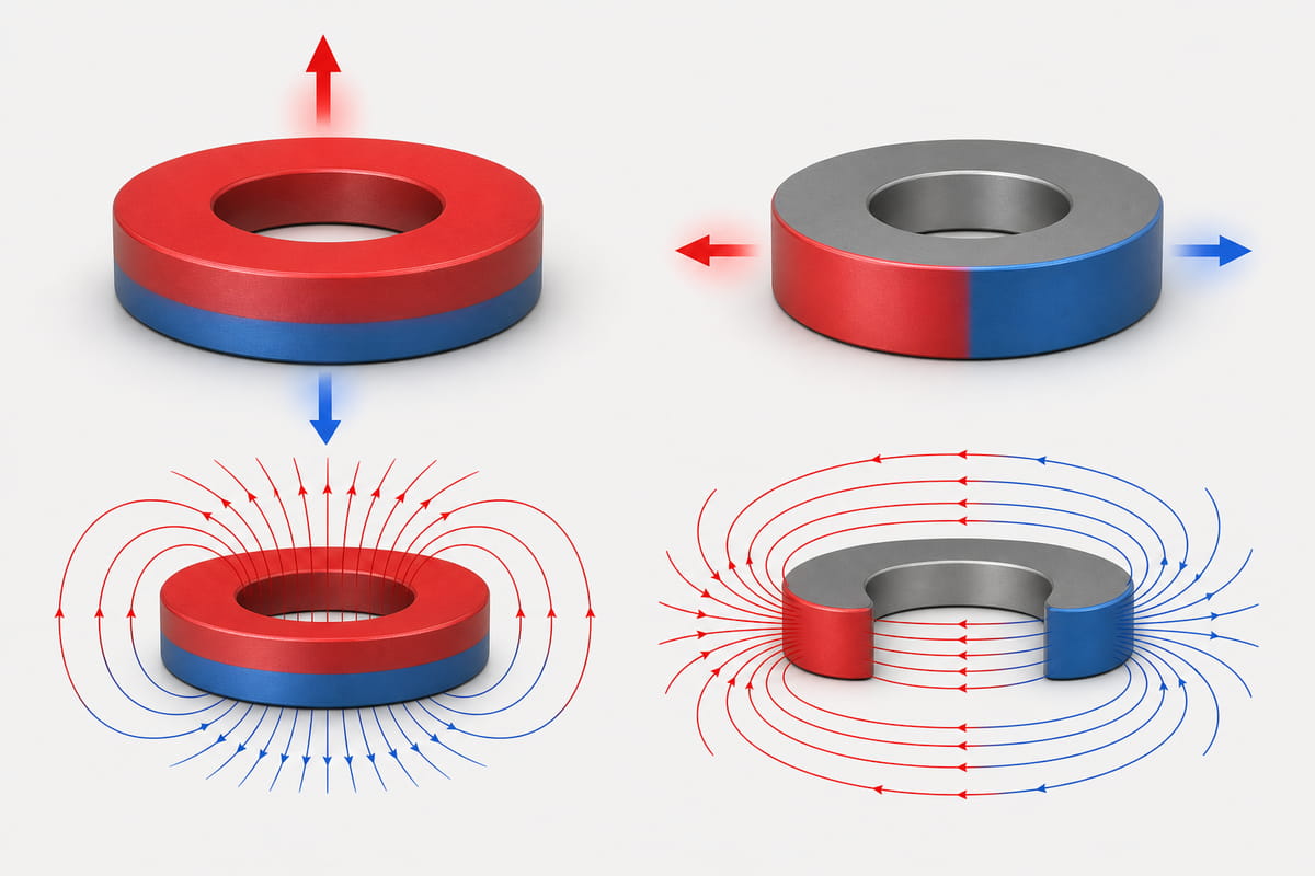 Direcciones de magnetización de los imanes de anillo