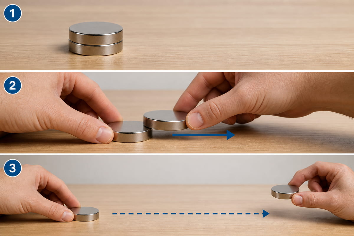 ¿Cómo separar imanes de neodimio de tres formas seguras? 4 La técnica de deslizamiento para separar imanes de neodimio