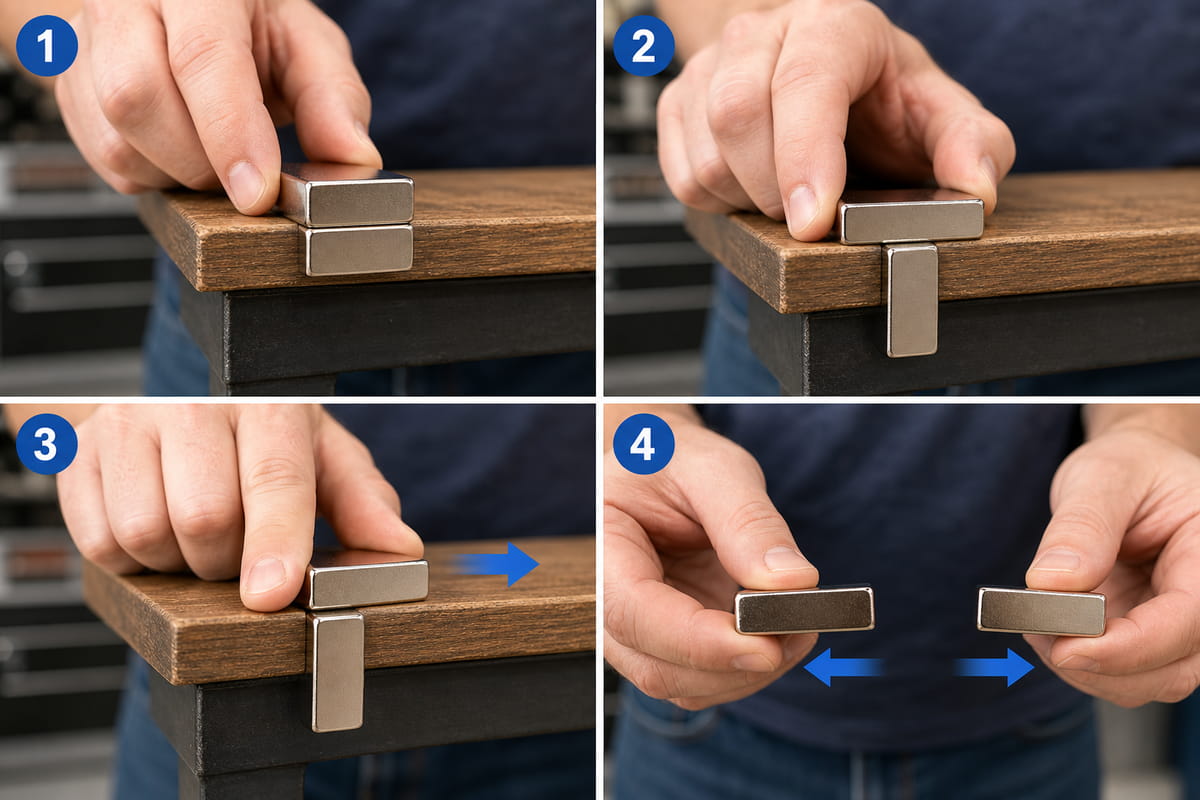 ¿Cómo separar imanes de neodimio de tres formas seguras? 5 El borde de la mesa para separar los imanes de neodimio