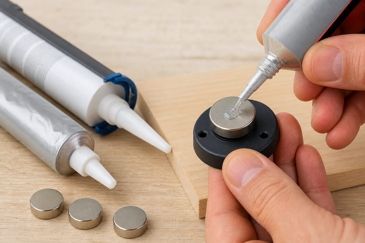 Utiliza adhesivos E6000 o de silicona para pegar imanes de neodimio