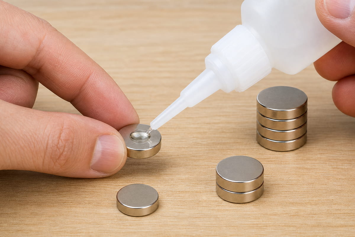 Utiliza cianoacrilato espeso para pegar imanes de neodimio