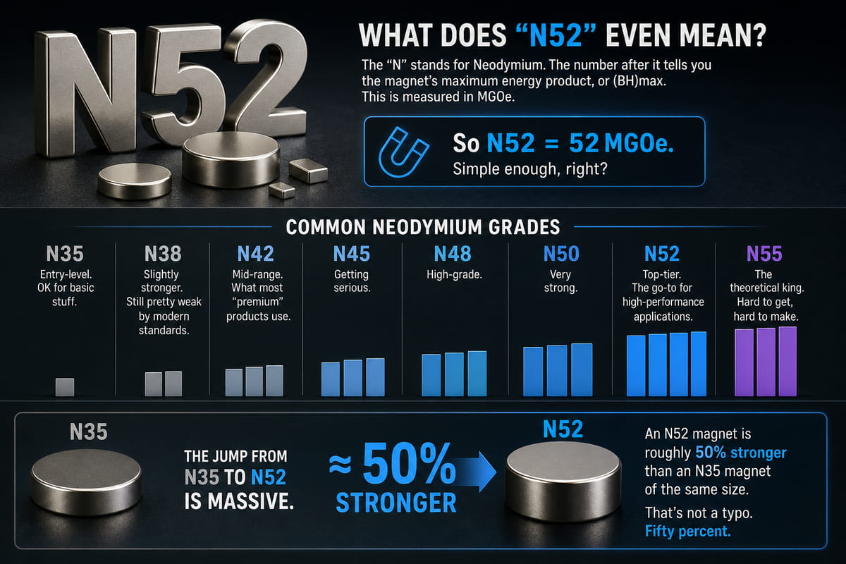 ¿Es el N52 el imán más potente? La verdad a toda luz 4 ¿Qué significa realmente «N52»?