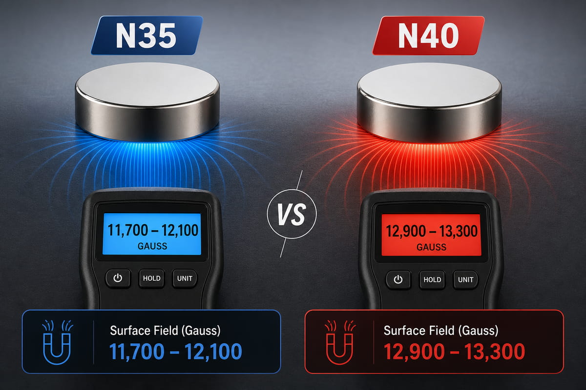 Imanes N35 frente a N40: gauss y densidad de flujo