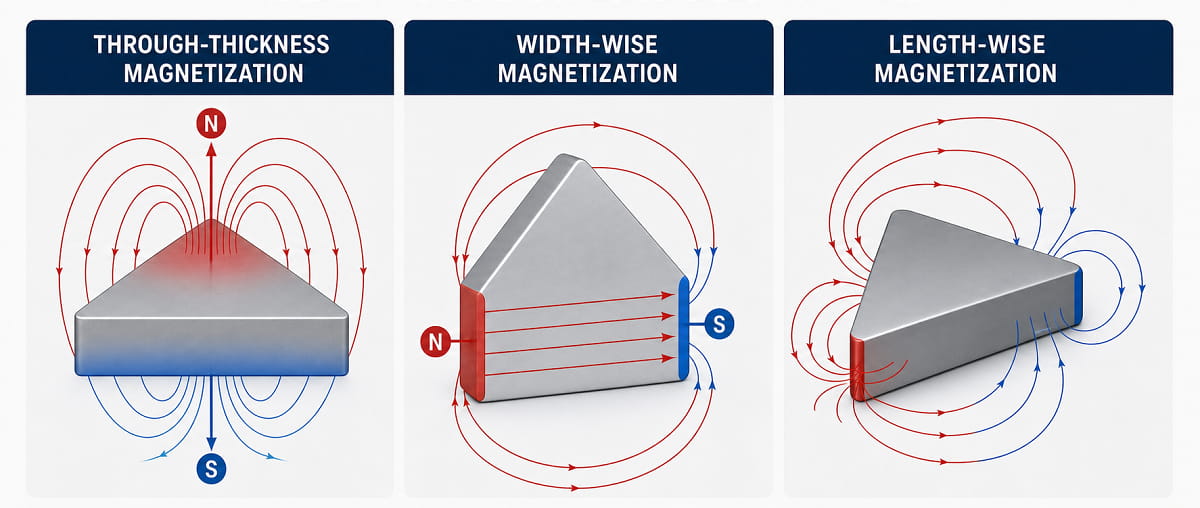 Direcciones de magnetización de un imán triangular
