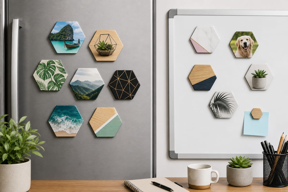 Imanes hexagonales decorativos y de oficina